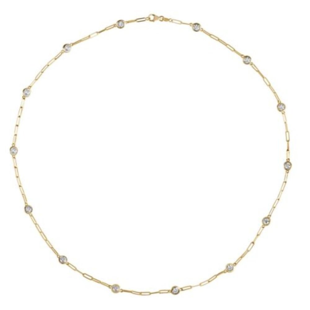0.75 Carat Diamond by the Yard Paper Clip Necklace G SI 14K Yellow Gold 14 stone